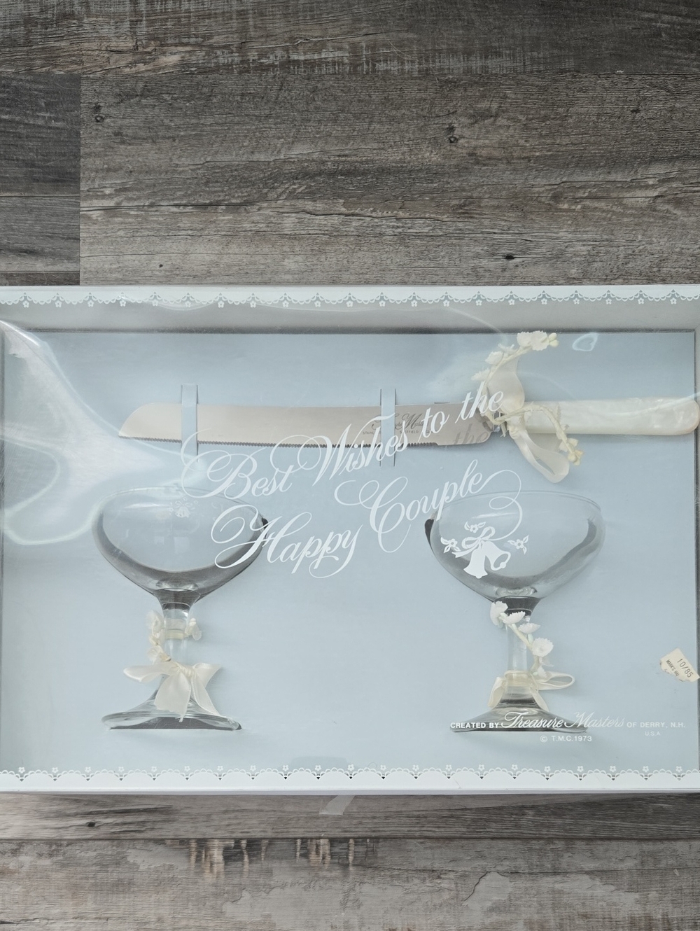 Vintage Wedding Toast Coupe Set with Ivory Ribbon Accents
